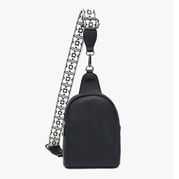 Jen & Co. Ellen Black Vegan Leather Guitar Strap Sling Bag Backpack - Picture 1 of 6